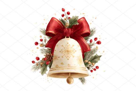 27 JPG Christmas Watercolor Bell Clipart for Illustrations
