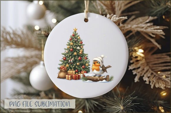 Baby Robin Christmas Ornament PNG and Illustrations