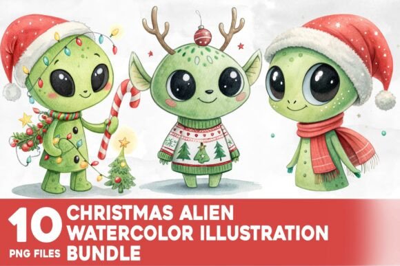 Christmas Alien Watercolor Bundle Review for Illustrations
