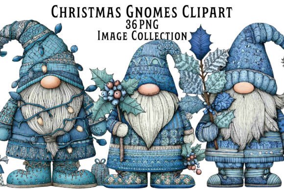 Christmas Blue Gnomes Clipart for Seasonal Illustrations