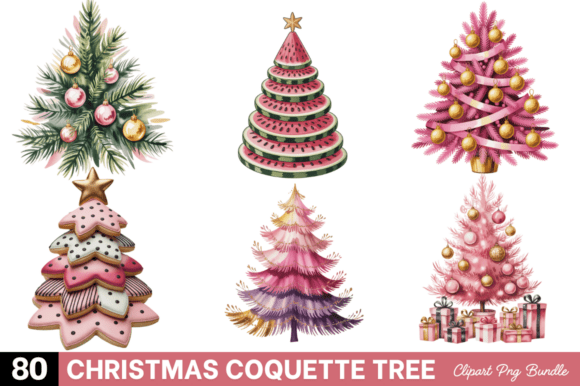 Christmas Coquette Tree Clipart Bundle