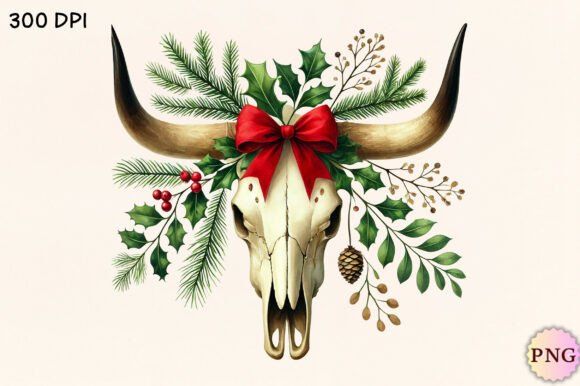 Christmas Cow Skull PNG Clipart for Illustrations