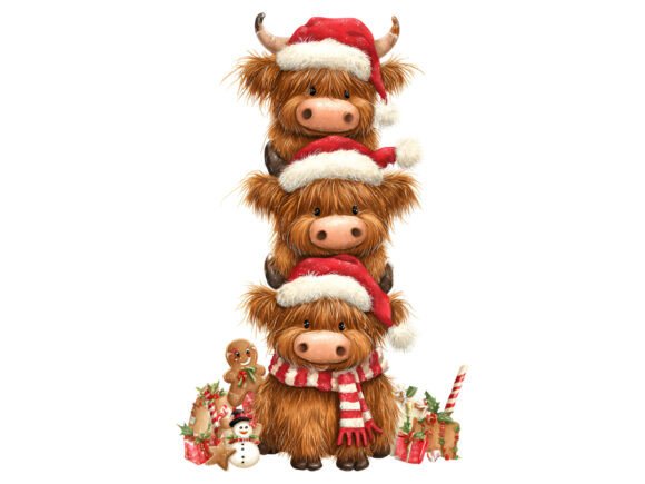 Christmas Cow Stack with Gifts PNG Review for Illustrations