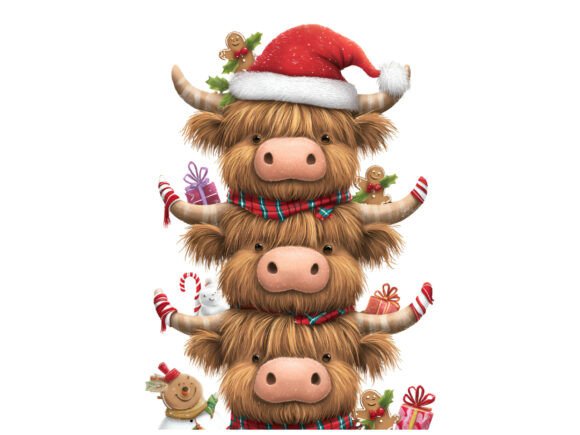Christmas Cow Stack with Gingerbread PNG: Illustrations for Branding