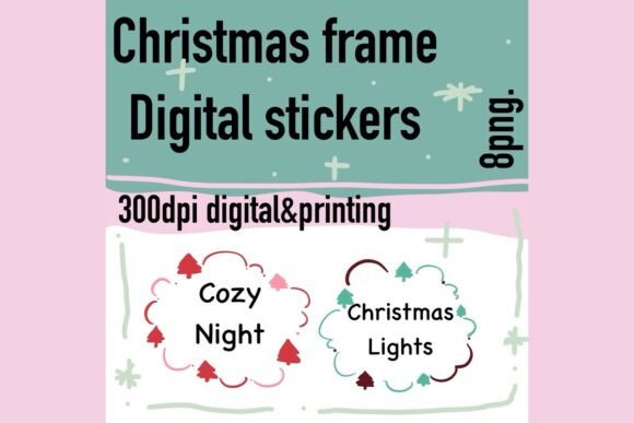 Christmas Frame Digital Stickers: Seasonal Illustrations for Bloggers
