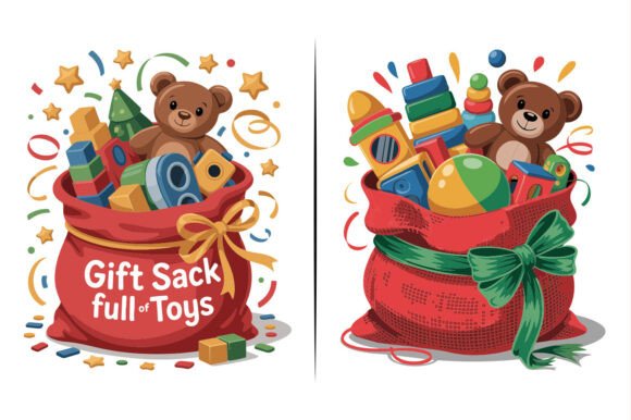 Christmas Gift Sack Vector Clip Art Illustrations