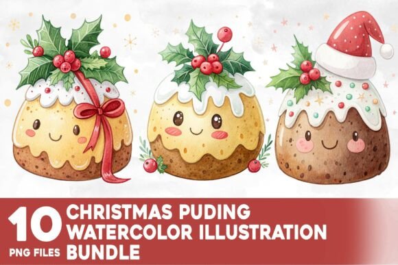 Christmas Pudding Watercolor Bundle: Illustrations for Seasonal Branding