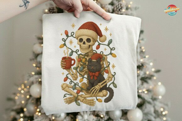 Christmas Skeleton with Cat Crochet PNG: Illustrations Review