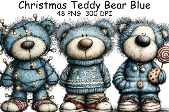 Christmas Teddy Bear Blue Clipart in Illustrations