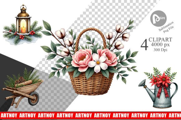 Farmhouse Christmas Clipart Set for Illustrations