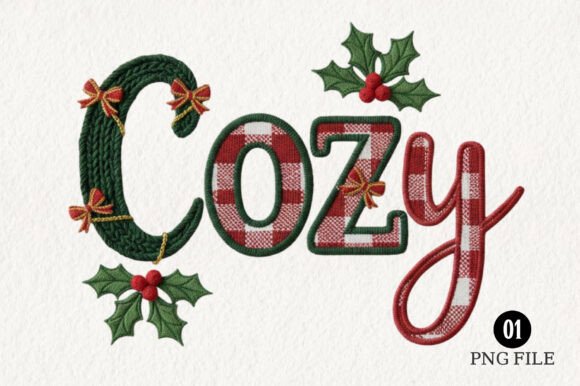 Faux Yarn Cozy Christmas Quotes PNG