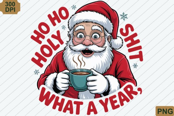 Funny Santa Coffee Christmas PNG for Illustrations