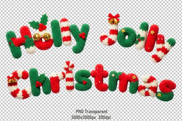Knitted Holly Jolly Christmas Text Illustrations Review