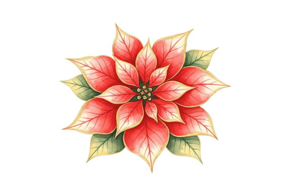 Poinsettia Watercolor Christmas Art for Illustrations