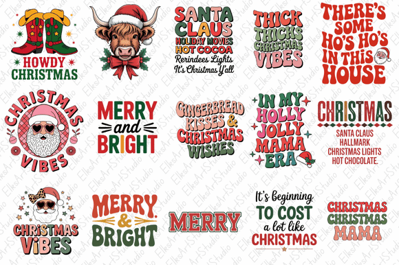 Retro Christmas PNG Clipart Bundles: Illustrations for Seasonal Branding