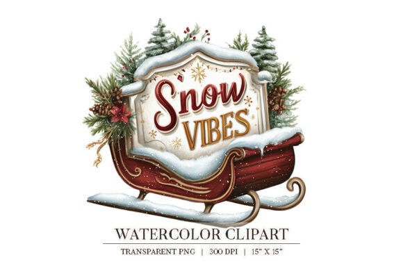 Snow Vibes Christmas Sleigh Clipart for Illustrations