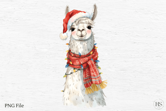 Watercolor Christmas Llama PNG, Xmas PNG