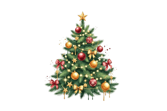 Watercolor Christmas Tree Decorative Art for Illustrations
