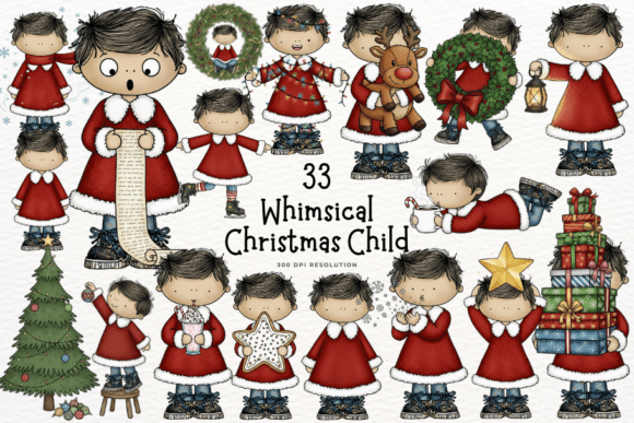 Whimsical Christmas Child Clipart for Seasonal Branding