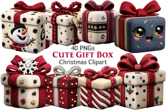 Whimsical Christmas Gift Clipart for Seasonal Illustrations